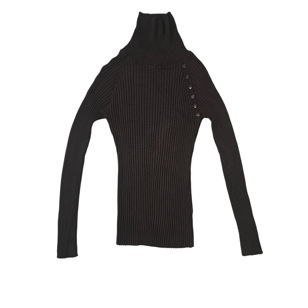 In Our Time Brown Ribbed Turtleneck Sweater Button Shoulder Detail Womens XL